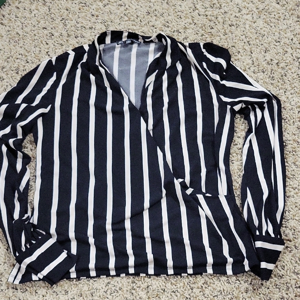 Black and White Striped Women's Top